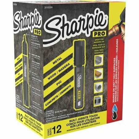 NEWELL BRANDS Permanent Markers, Sharpie Pro, Chisel Pt, Black, 12PK SAN2018326A
